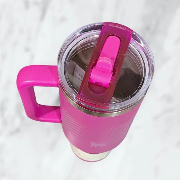Stanley Pink Insulated Travel Tumbler with Handle Flip Straw - Picture 3 of 5